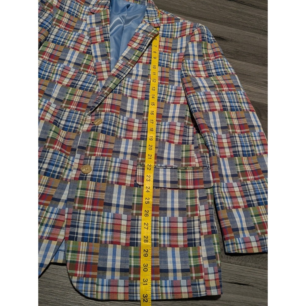 Alan Flusser Men's Multicolor Patchwork Madras Cotton Blazer Jacket Size 46R - Picture 6 of 9